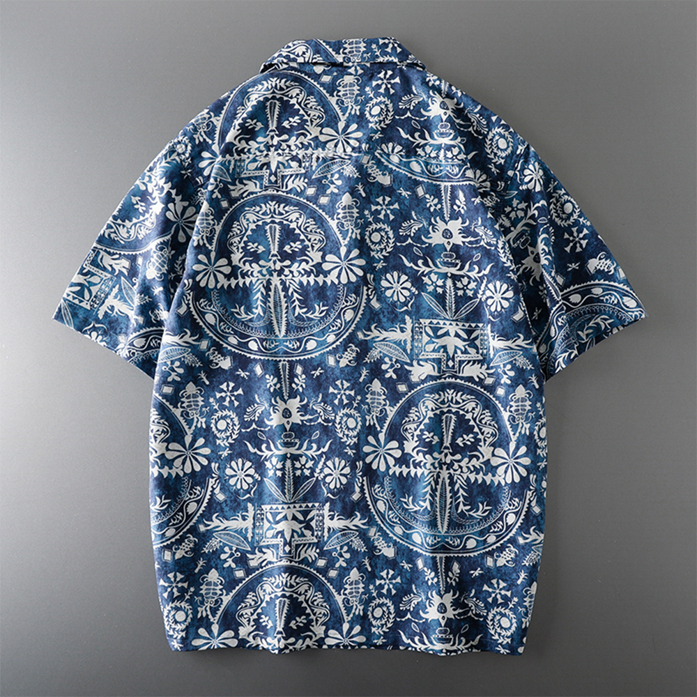 Bohemian Shirt with Cuban Collar Floral Blouse