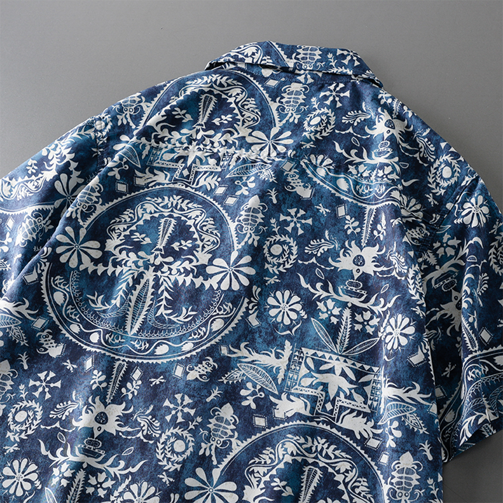 Bohemian Shirt with Cuban Collar Floral Blouse