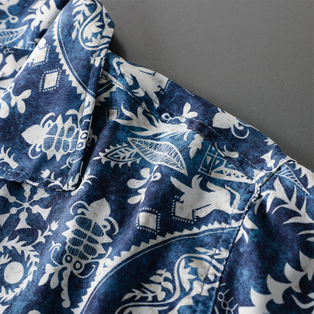 Bohemian Shirt with Cuban Collar Floral Blouse