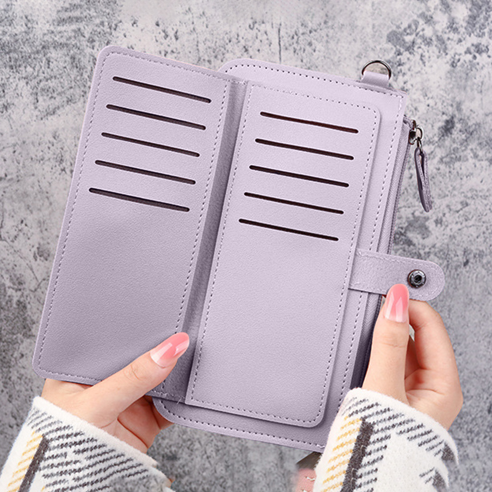 Stylish Women's Ultra-Thin Bifold Zip Wallet with Multiple Card Slots, Handheld Coin Purse