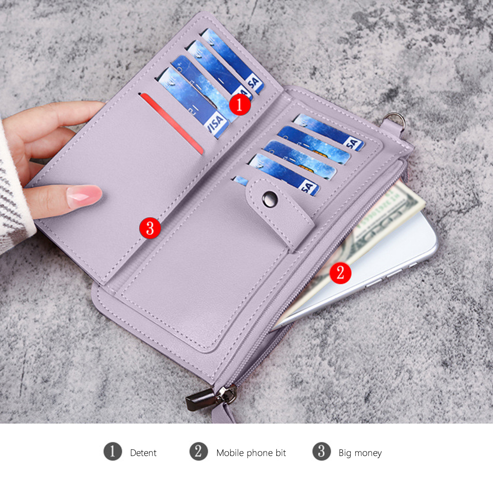 Stylish Women's Ultra-Thin Bifold Zip Wallet with Multiple Card Slots, Handheld Coin Purse