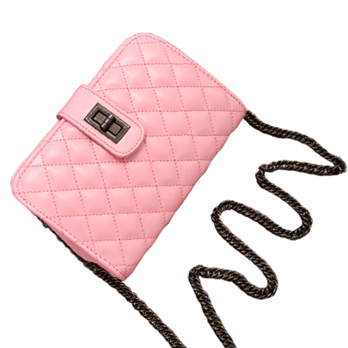 Diamond grid chain bag, simple and versatile crossbody bag pink