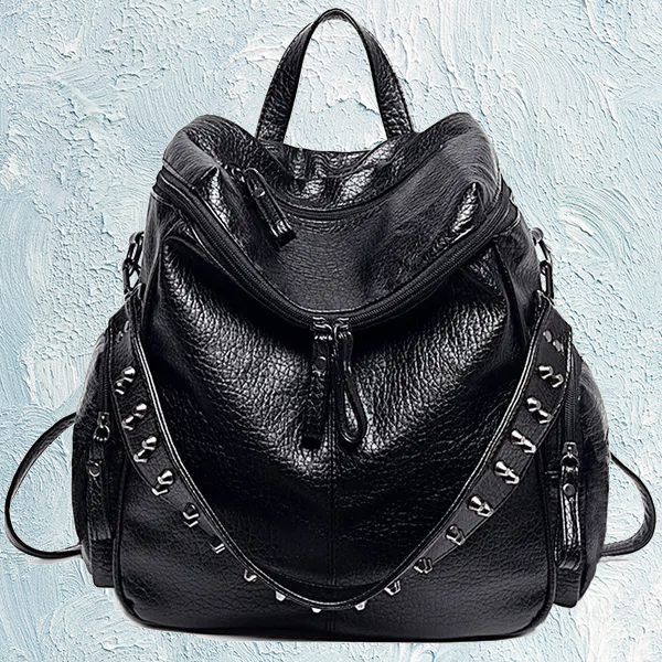 Women Backpack Purse 3 ways PU Washed Leather Rivet Studded Ladies Rucksack Shoulder Bag