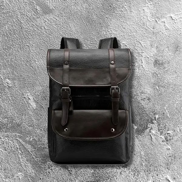 Men PU Leather Backpack Travel Daypack Laptop Backpack