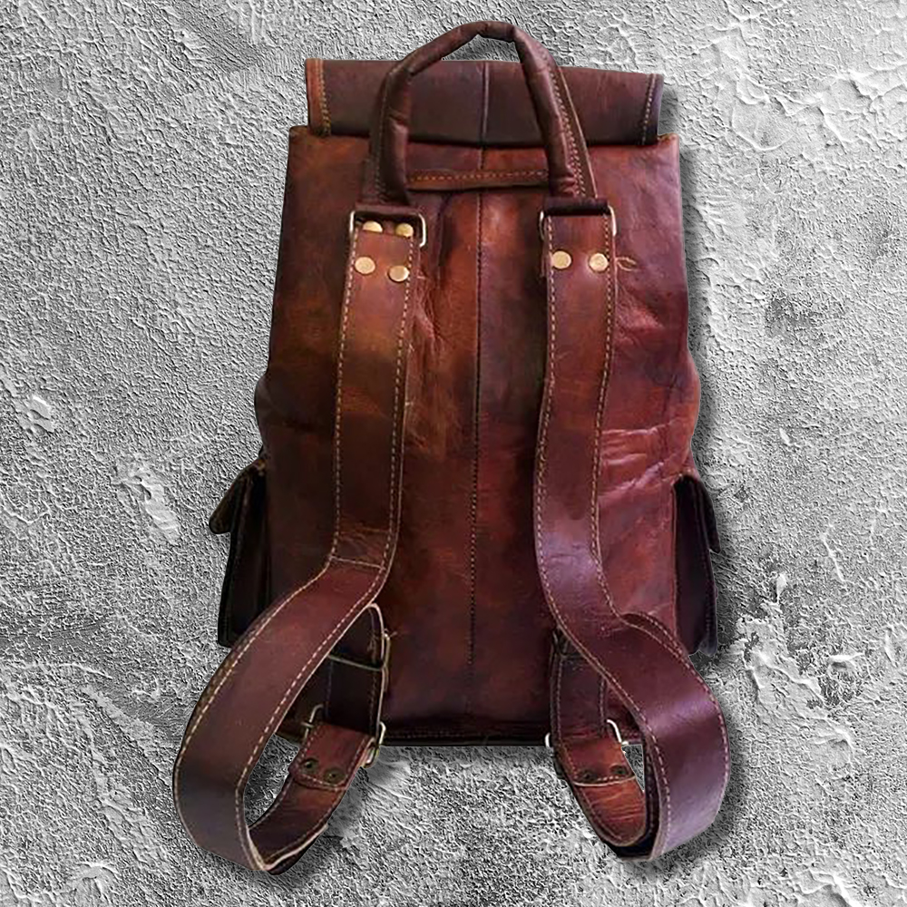 ANUENT HANDMADE BROWN VINTAGE LEATHER BACKPACK LAPTOP MESSENGER BAG