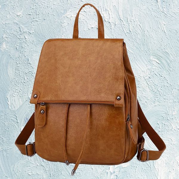 Women Purse Backpack Fashion Flap bag Reinforced Straps Travel PU Leather Rucksack
