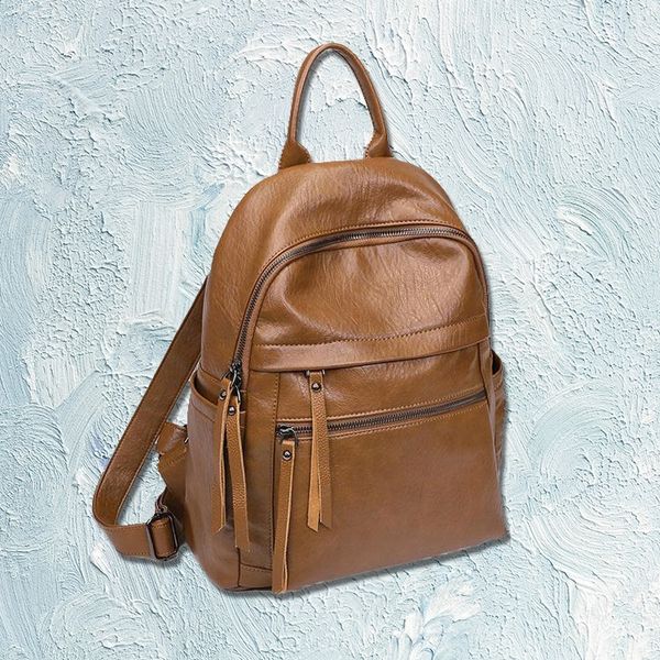 Backpack soft leather leisure high-end commuting backpack