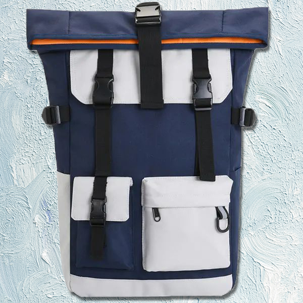 Unisex Roll-Top Travel Laptop Backpack, Large Casual Daypack, Stylish School Bag for Teens