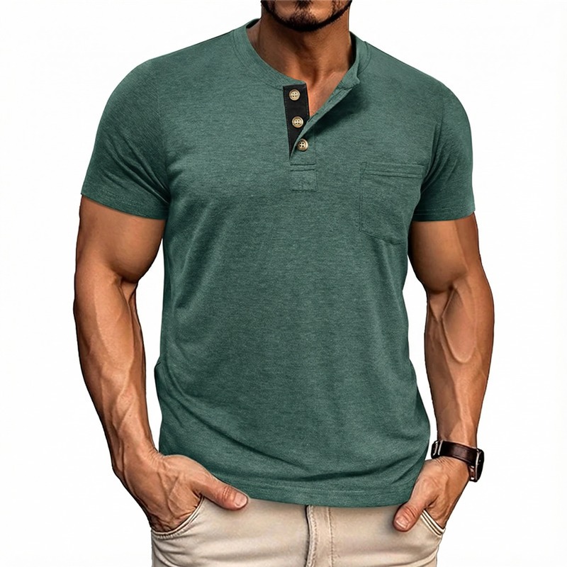 Men's Solid Color Henley Short Sleeve T-shirt