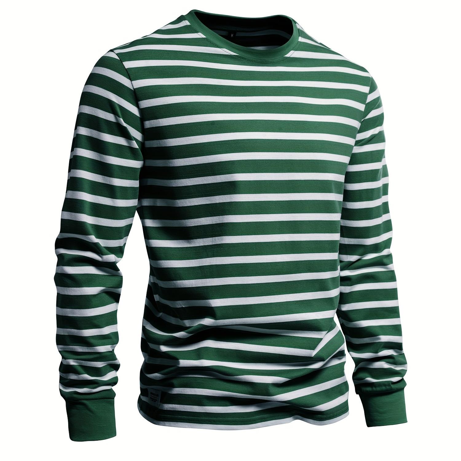 Men's Casual Comfy Stripe Print Long Sleeve Crew Neck T-shirt