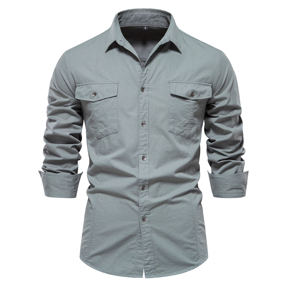 Men's Cotton Comfy Long Sleeve Lapel Shirt With Pocket