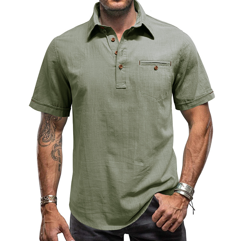 Men's Cotton Linen Short Sleeve Shirt