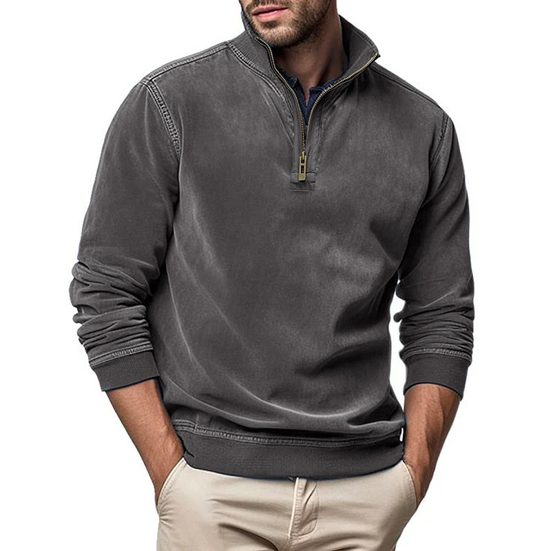 Men's Zipper Stand Collar Henley Sweatshirt