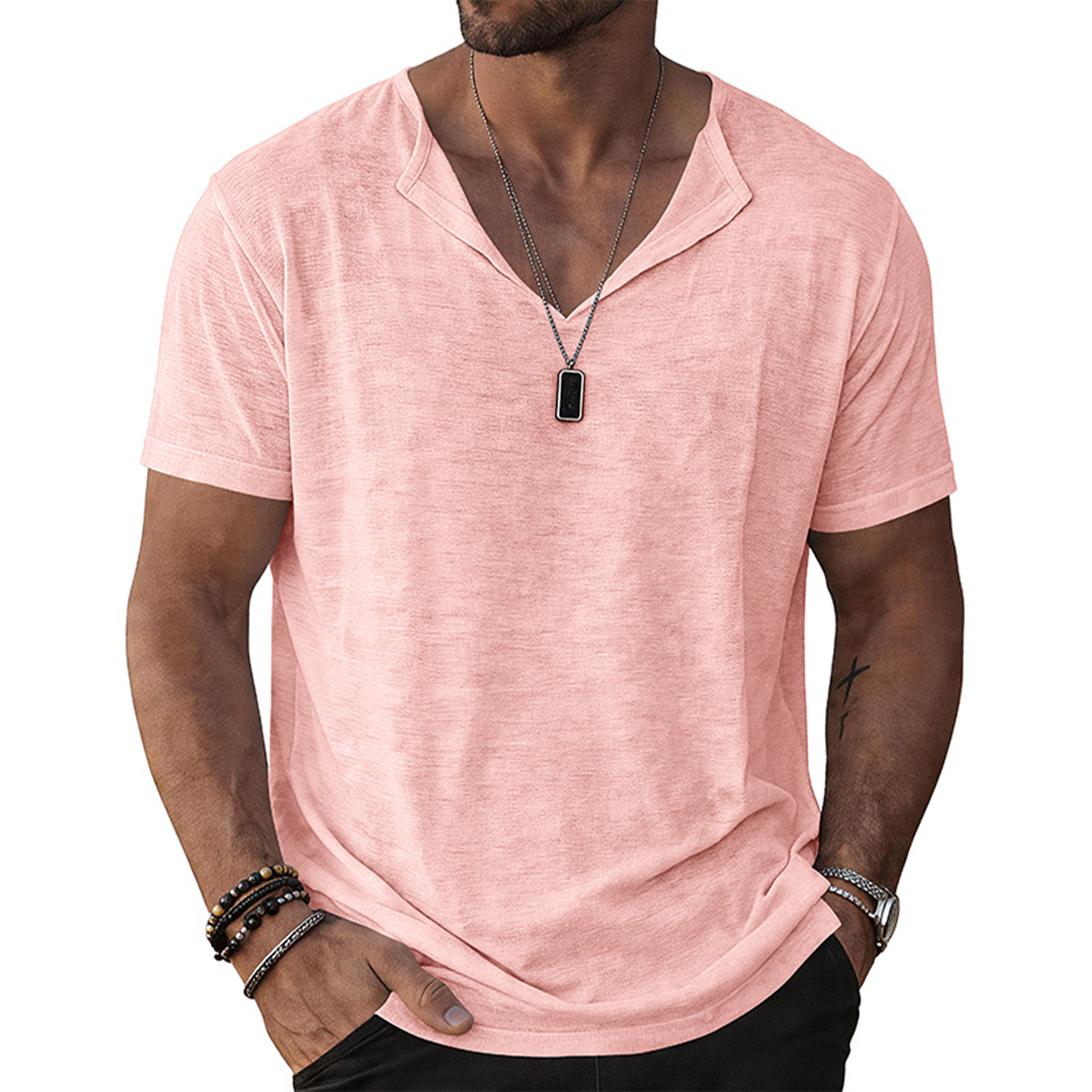 Men's Casual Notch Neck Short Sleeve T-Shirt