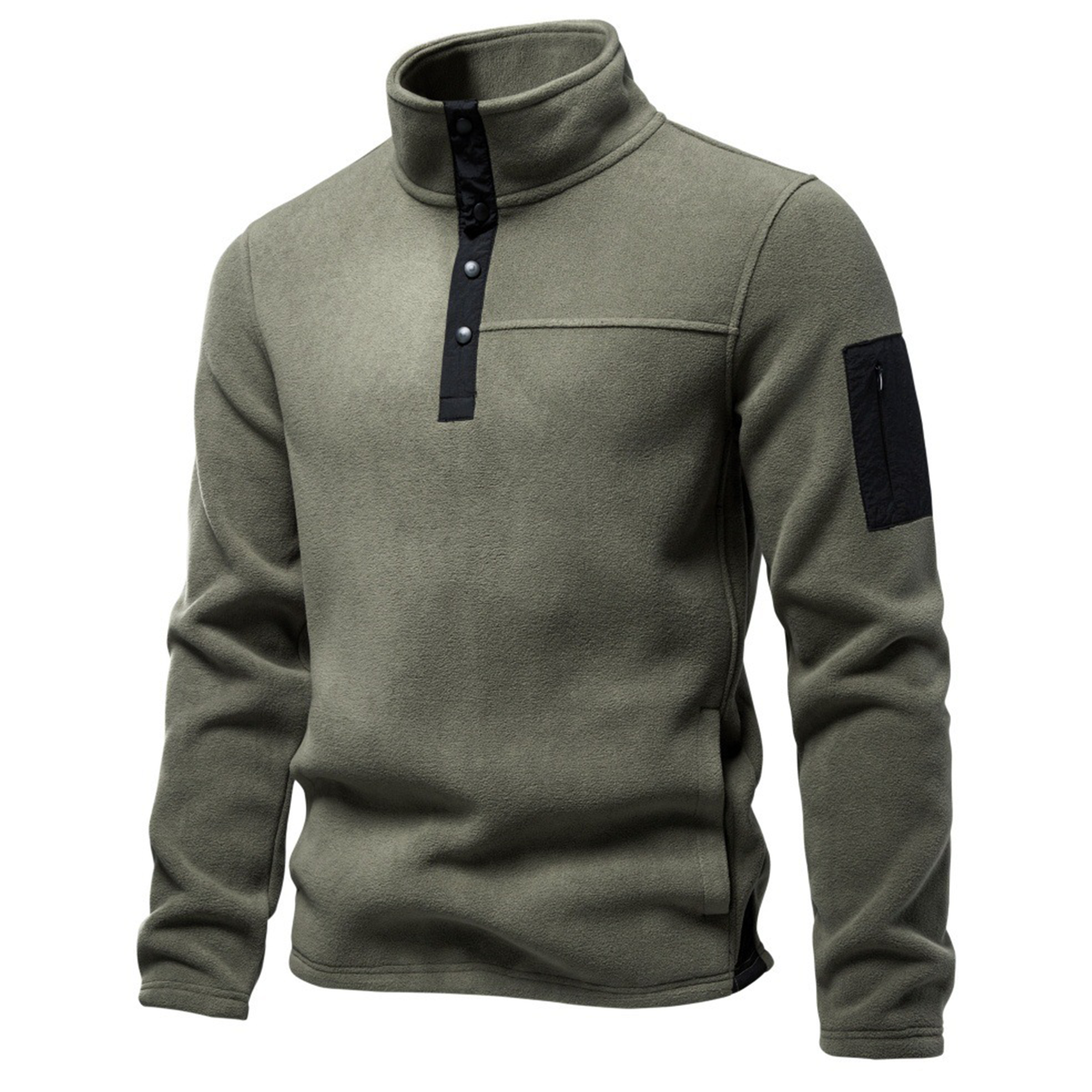 Men's Snap-Neck Fleece Pullover with Zippered Sleeve Pocket