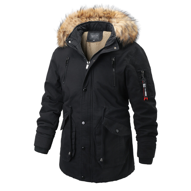 Men's Winter Outdoor Sherpa Lined Hooded Fishtail Parka Coat