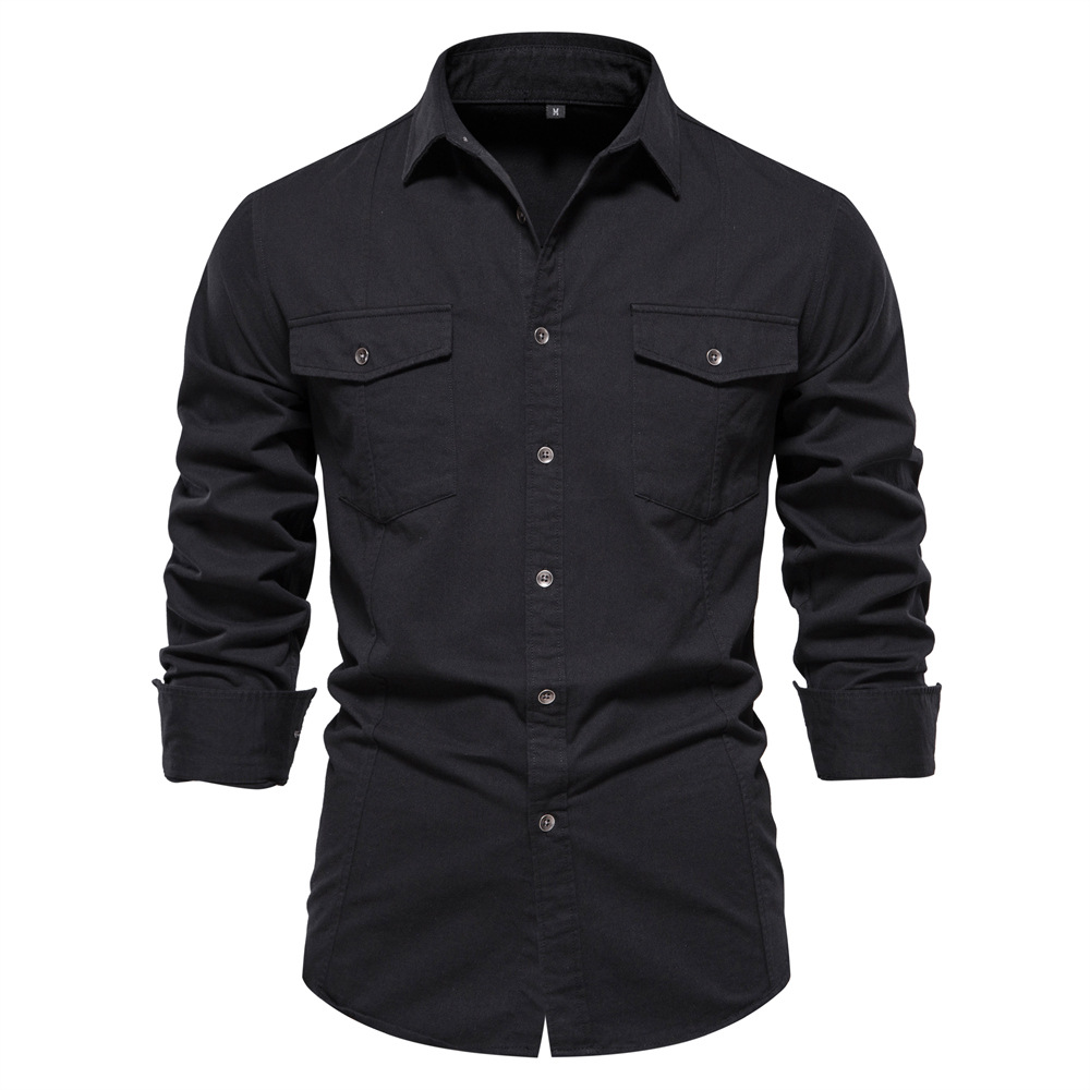Men's Cotton Comfy Long Sleeve Lapel Shirt With Pocket