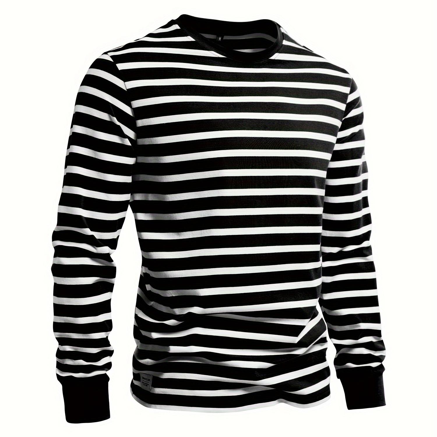 Men's Casual Comfy Stripe Print Long Sleeve Crew Neck T-shirt