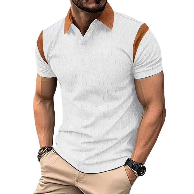 Men's Waffle Jacquard Knit Short Sleeve Polo Shirt