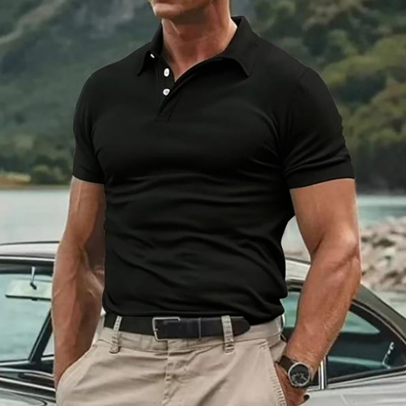 Men's Striped Twill Polo Shirt with Turn-down Collar