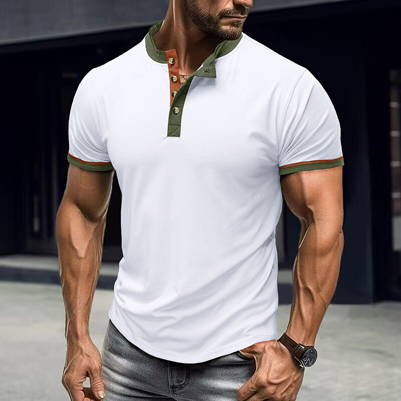 Men's Color Block Short Sleeve Henley T-Shirt