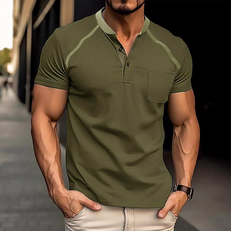 Men's Color Block Short Sleeve Henley T-Shirt