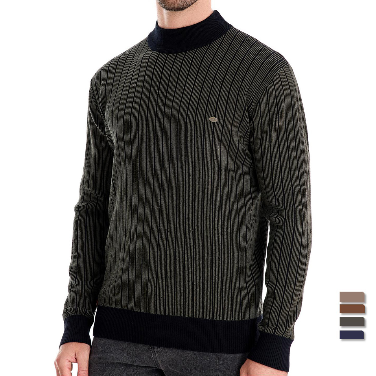 Men's Mock Turtleneck Striped Knit Pullover Sweater