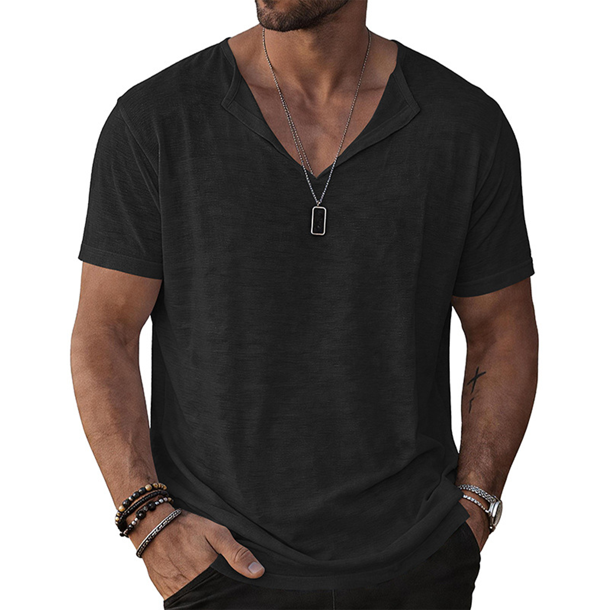 Men's Casual Notch Neck Short Sleeve T-Shirt