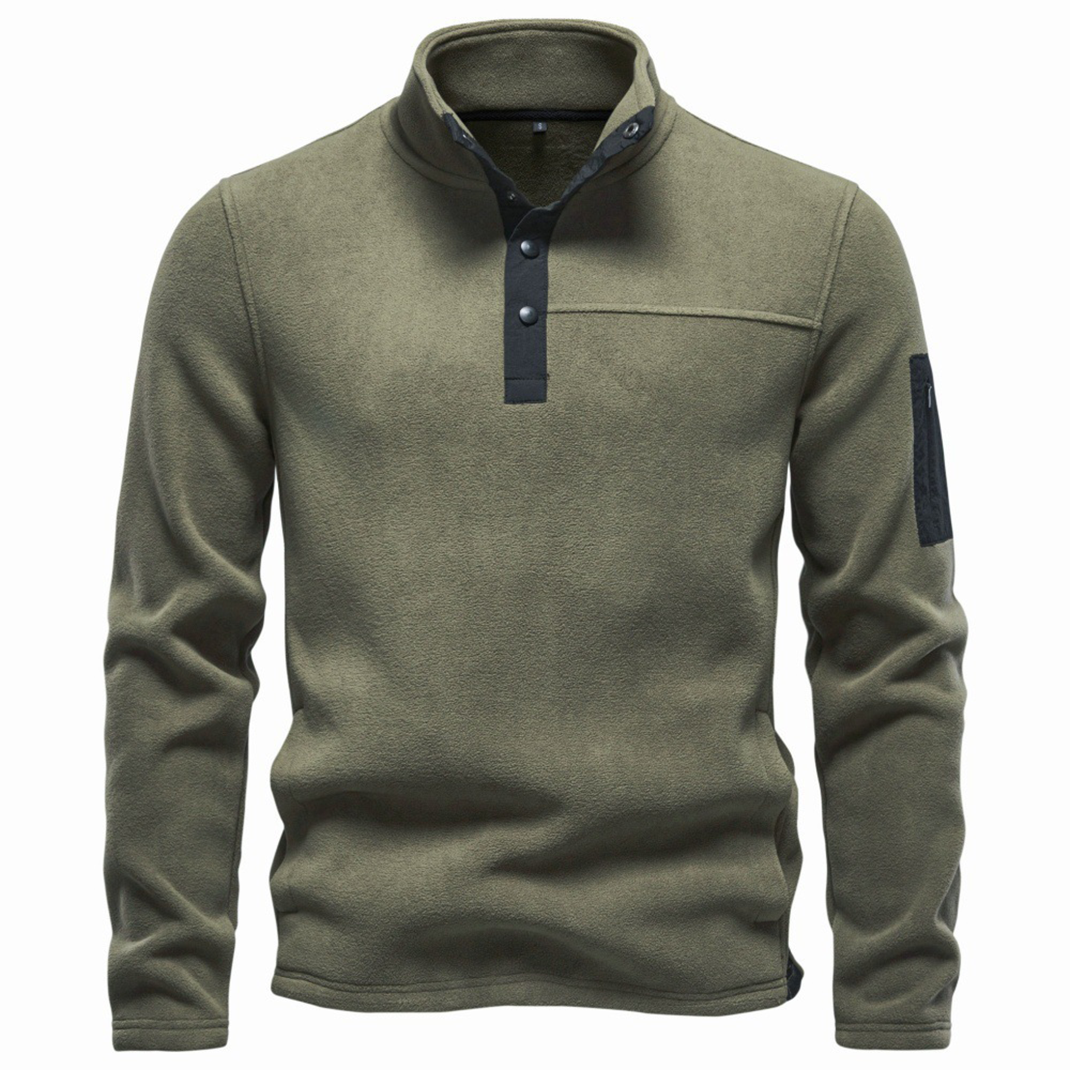 Men's Snap-Neck Fleece Pullover with Zippered Sleeve Pocket