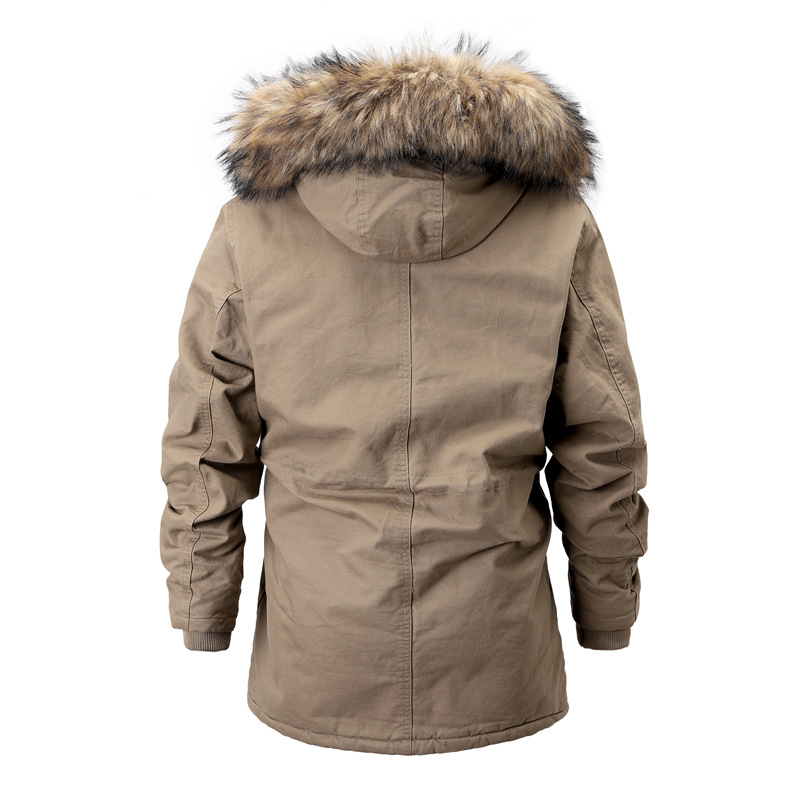 Men's Winter Fleece Lined Drawstring Parka Jacket Coat with Removable Fur Hood