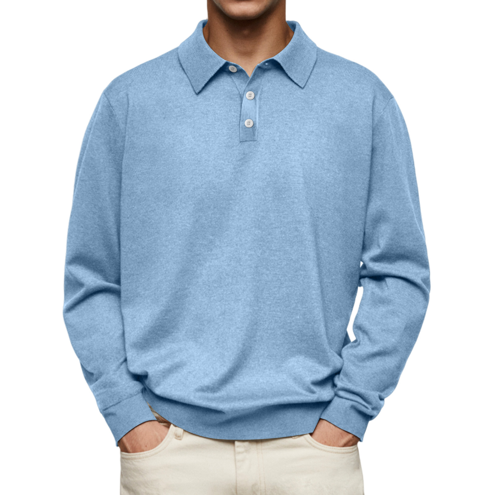 Mens Casual Knit Polo Collared Sweatershirt