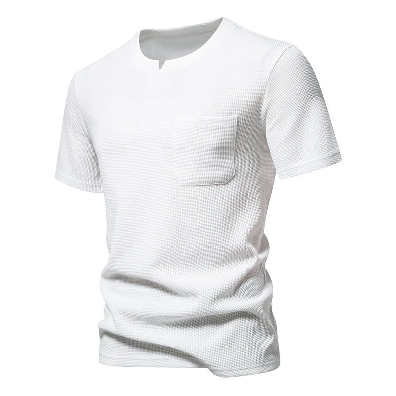 Men's Solid Color V-Neck Short Sleeve T-Shirt with Pocket
