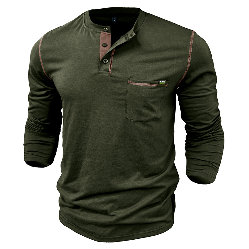 Men's Long Sleeve Color Block Henley T-Shirt