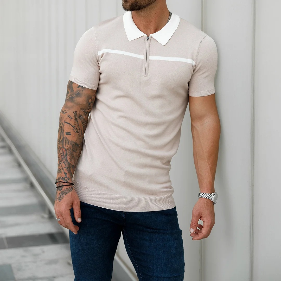 Men's Collar Zip Casual Short Sleeve Polo Shirt