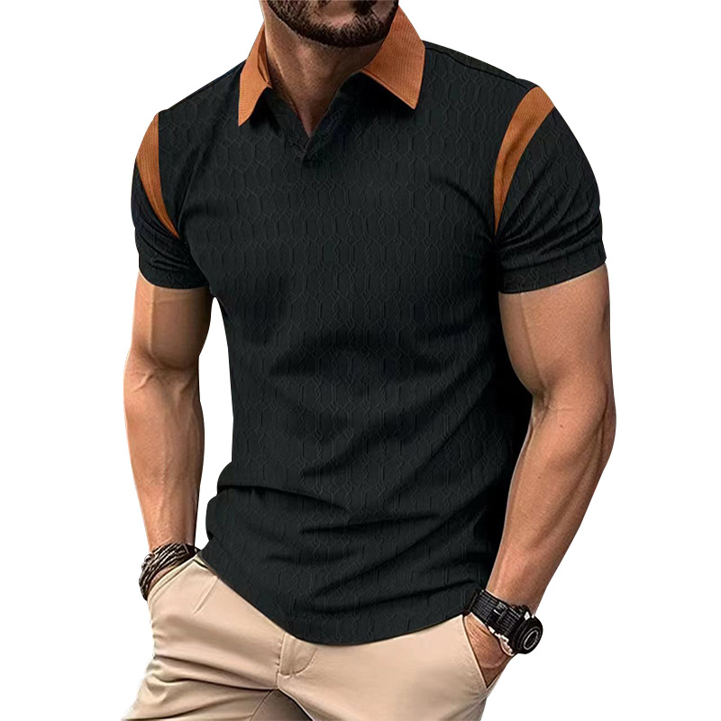 Men's Waffle Jacquard Knit Short Sleeve Polo Shirt