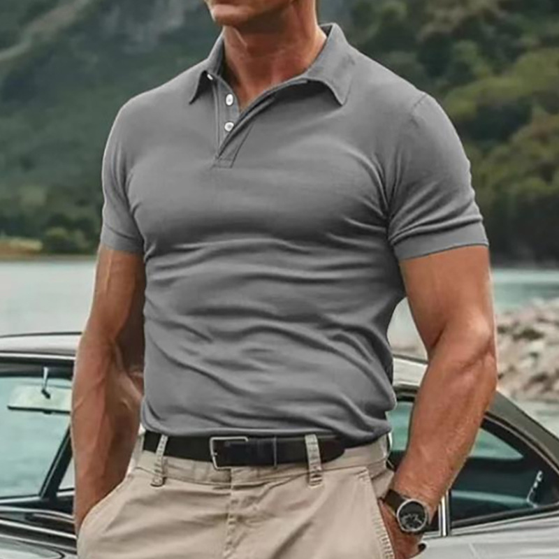 Men's Striped Twill Polo Shirt with Turn-down Collar