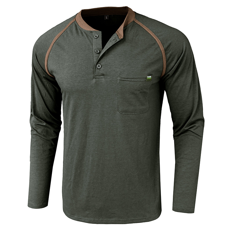 Men's Color Block Long Sleeve Henley Shirt