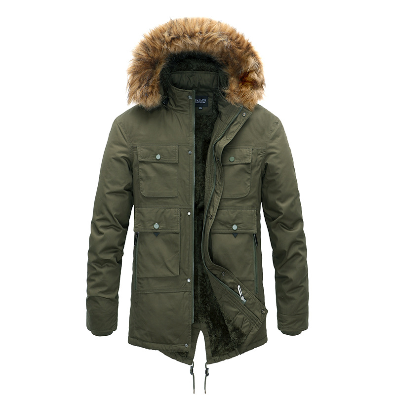 Men's Thick Warm Winter Parka Fleece Hooded Down Jacket