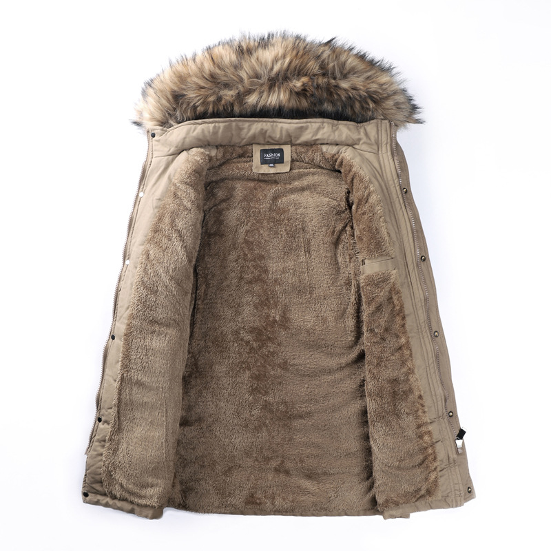 Men's Winter Fleece Lined Drawstring Parka Jacket Coat with Removable Fur Hood