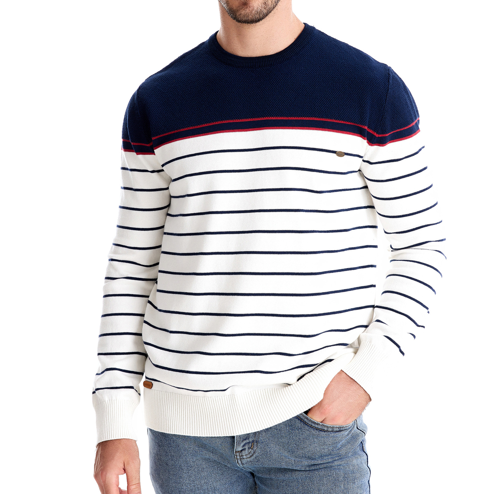 Men's Color Block Striped Knit Sweater
