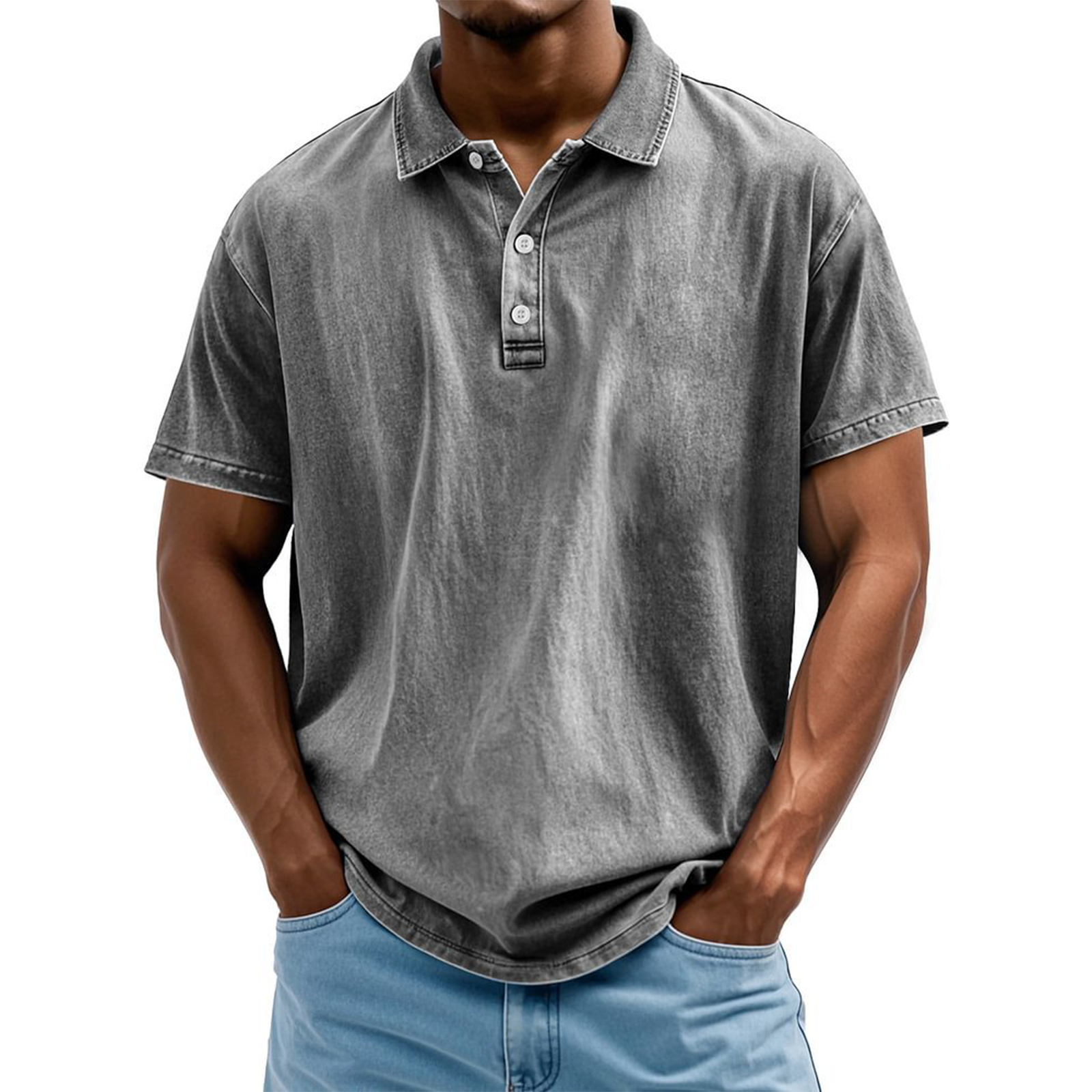 Men's Vintage Washed Cotton Short Sleeve Polo Shirt