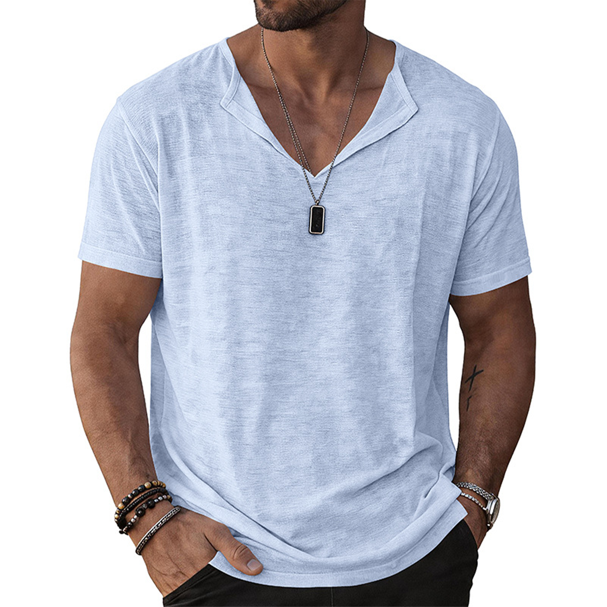 Men's Casual Notch Neck Short Sleeve T-Shirt