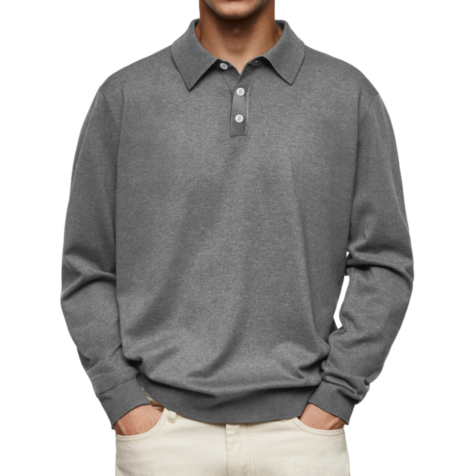 Mens Casual Knit Polo Collared Sweatershirt