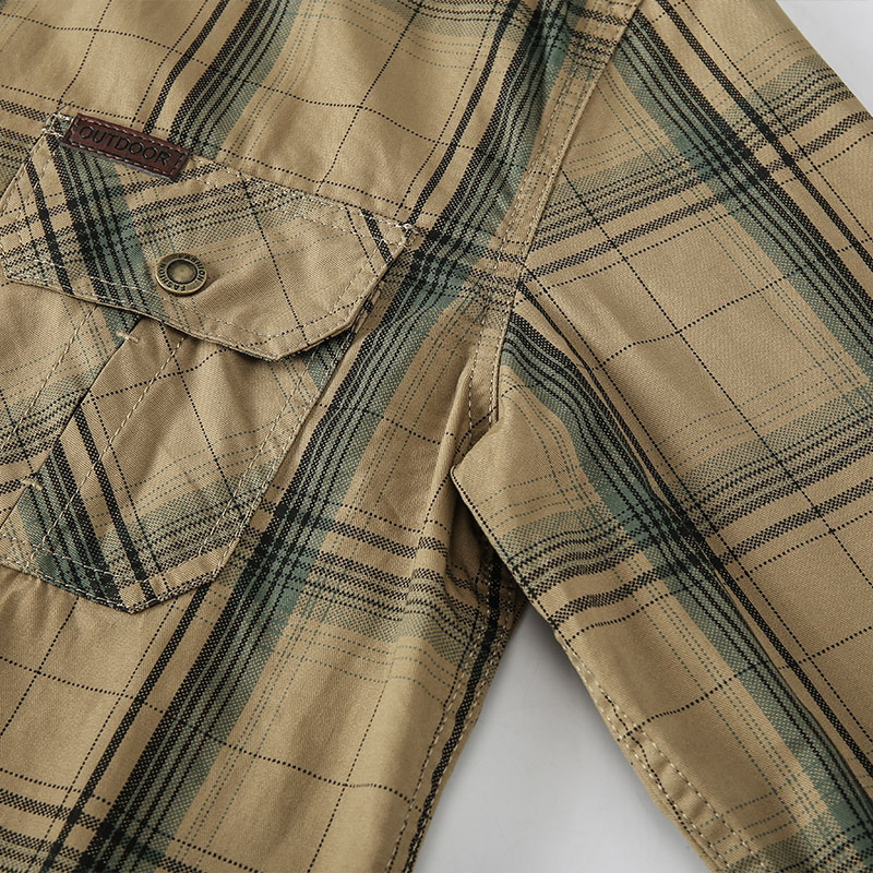 Men's Casual Plaid Button Up Long Sleeve Cotton Multi-pocket Cargo Shirt