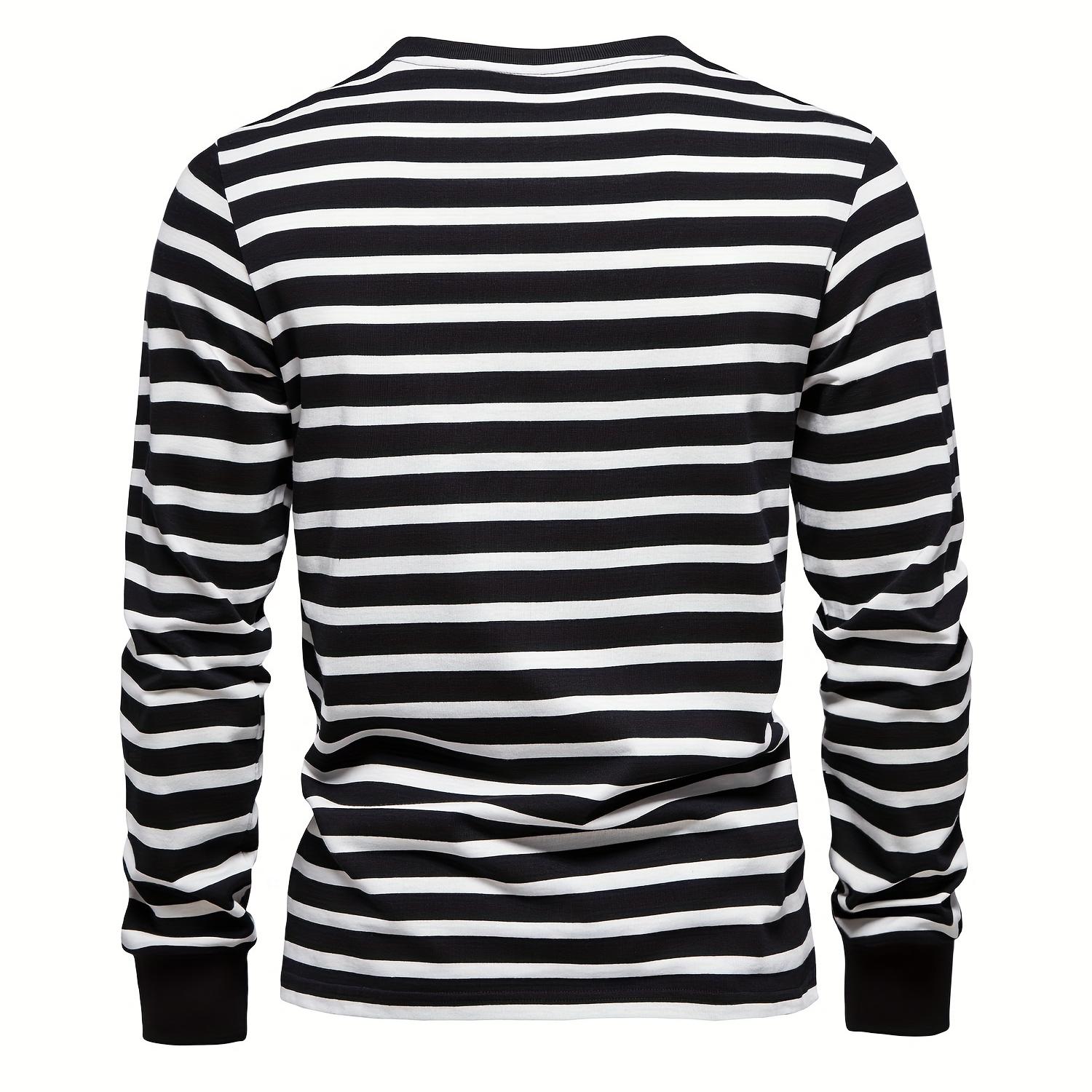 Men's Casual Comfy Stripe Print Long Sleeve Crew Neck T-shirt