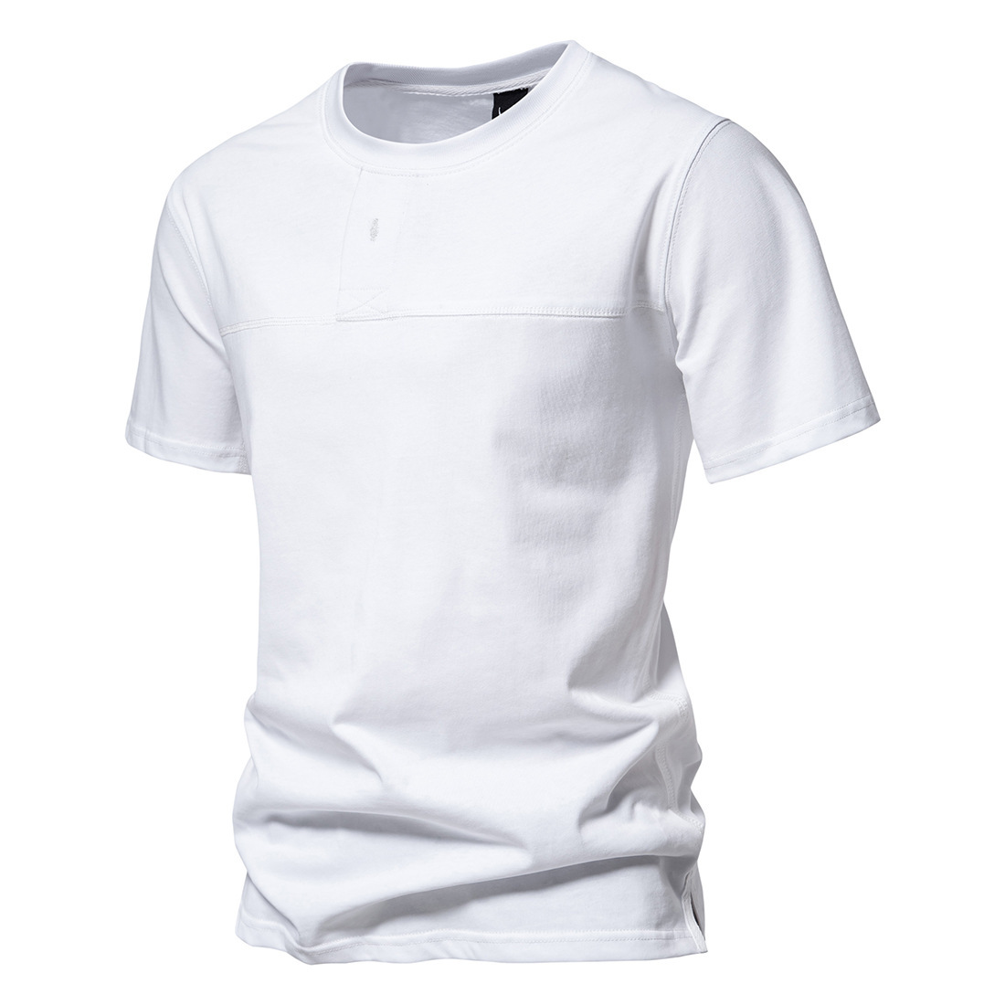 Men's Cotton Solid Color Patchwork Short Sleeve T-Shirt