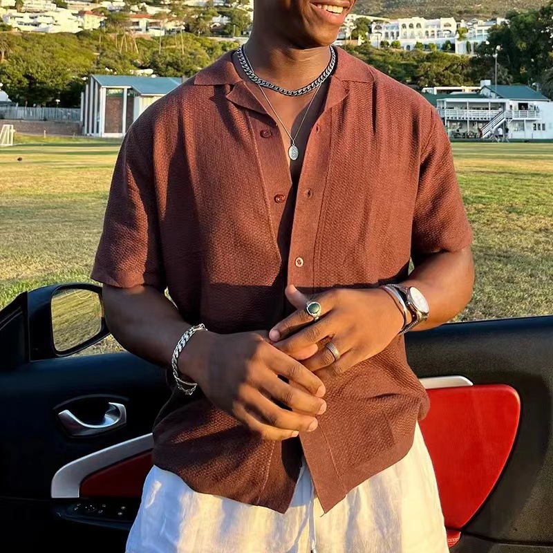 Men's Solid Color Short Sleeve Knitted Polo Shirt