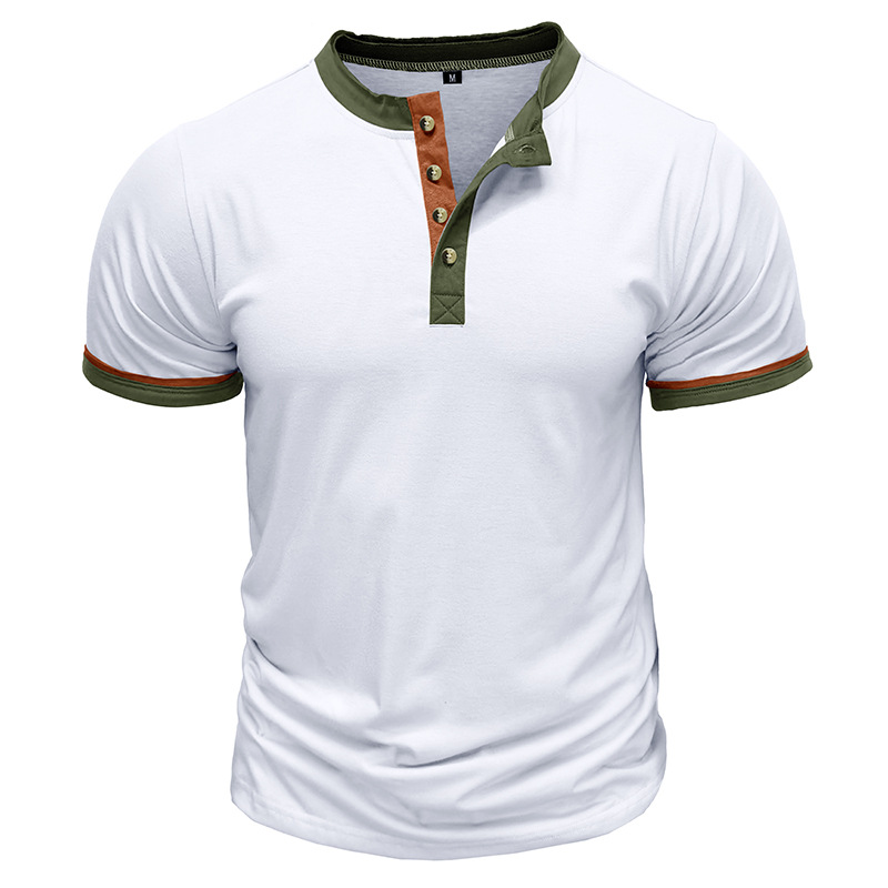 Men's Color Block Short Sleeve Henley T-Shirt