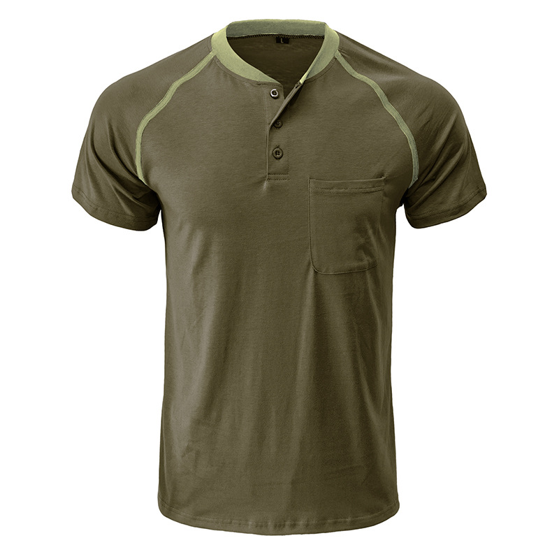 Men's Color Block Short Sleeve Henley T-Shirt