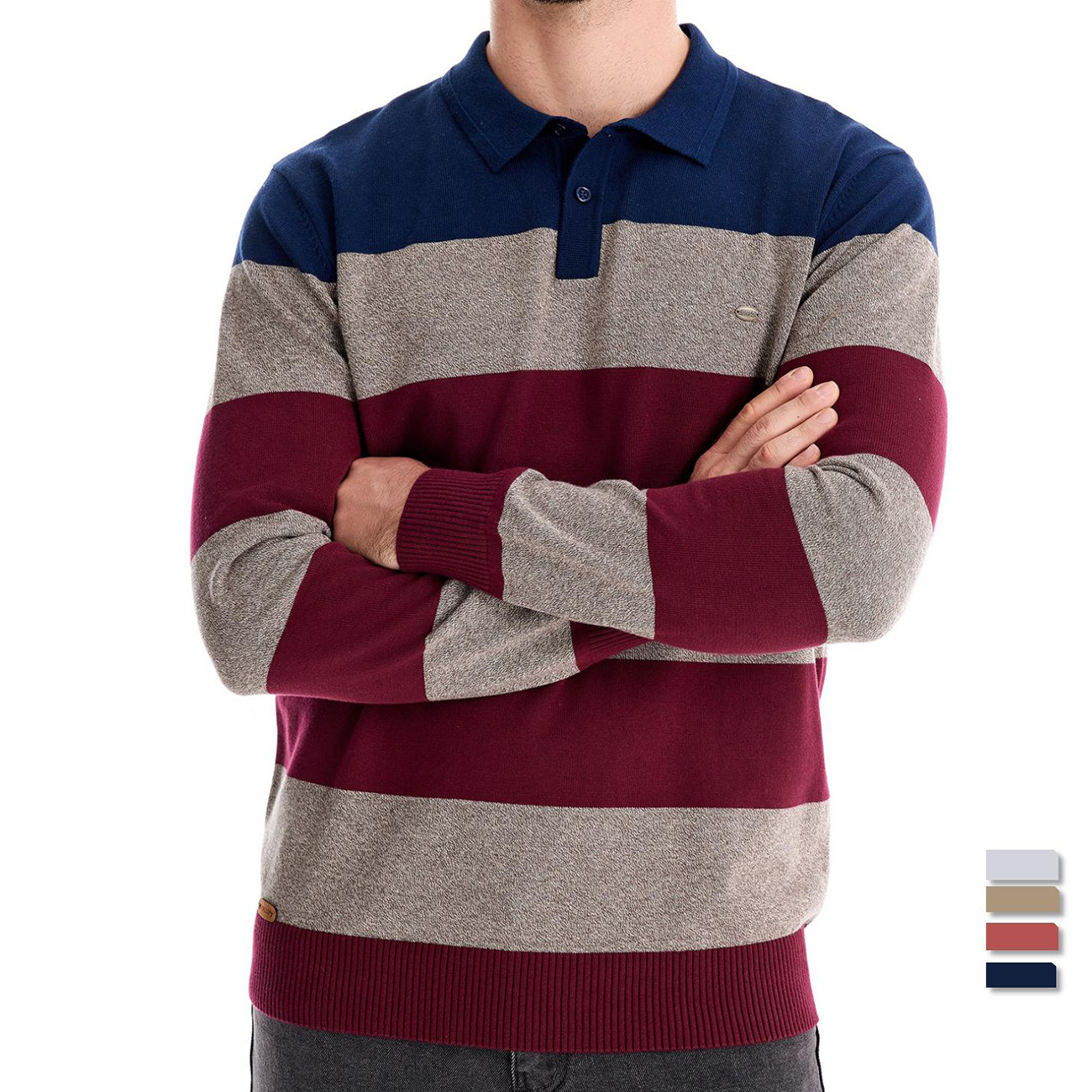 Men's Striped Knit Polo Sweater